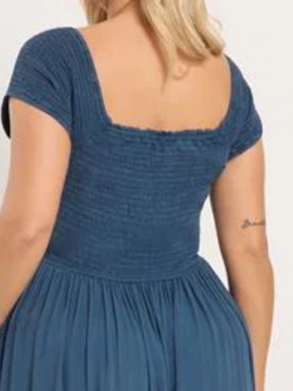 Blue Smocked Bodice Short Sleeve Maxi Dress Size XL